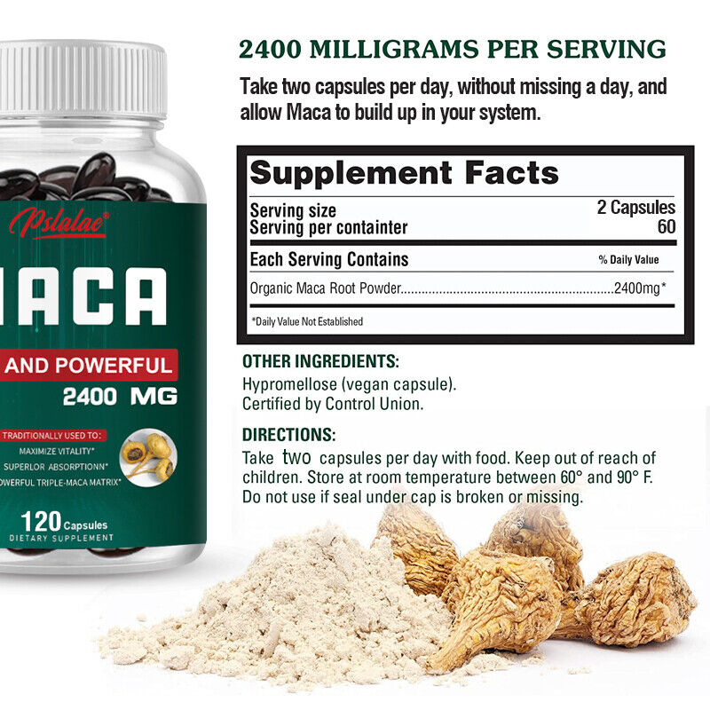 Maca Capsules 2400mg - Testosterone Booster - Boost Energy, Improve Stamina